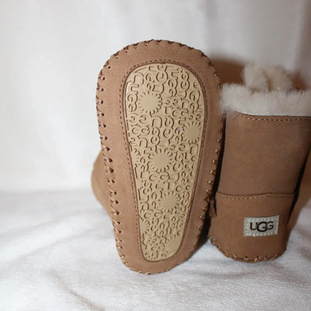 NIB UGG INFANT BOY'S GIRL'S‎ SUEDE SHEARLING BOOTIES CHESTNUT BROWN